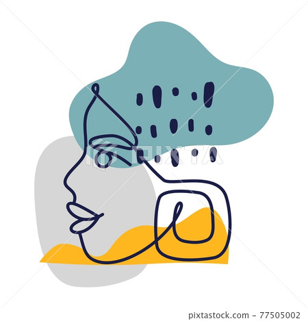 Abstract contour female faces. Women sketch portrait with organic colorful shapes. Contemporary one line design, minimal hand drawn poster, decorative card or banner vector illustration Abstract contour female faces. Women sketch portrait with organic colorful shapes. Contemporary one line design, minimal hand drawn poster, decorative card or banner vector illustration 77505002