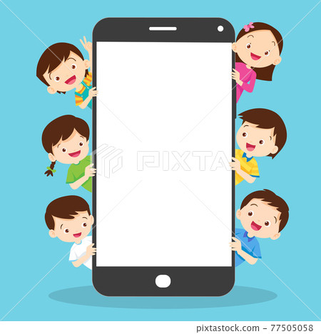 children and smartphone with copy space back children and smartphone with copy space back 77505058