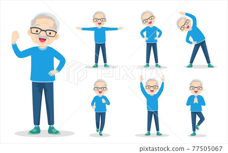 bundle set of elderly man on exercise various actions bundle set of elderly man on exercise various actions 77505067