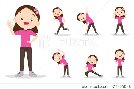 bundle set of cute girl on exercise various actions bundle set of cute girl on exercise various actions 77505068
