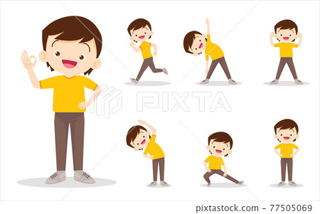 bundle set of cute boy on exercise various actions bundle set of cute boy on exercise various actions 77505069