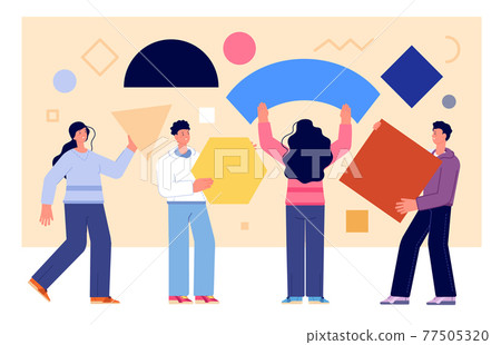 People collect shapes. Ideas together, geometric puzzle carry team. Business leadership metaphor. Abstract analytics chart utter vector concept People collect shapes. Ideas together, geometric puzzle carry team. Business leadership metaphor. Abstract analytics chart utter vector concept 77505320
