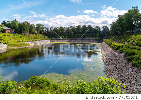Russia. July 3, 2020. A dock pool in Kronstadt, designed to drain water when draining the Petrovsky dock. 77505571