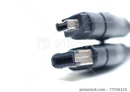 Cable with 1394 and iLink plugs on white background 77506328