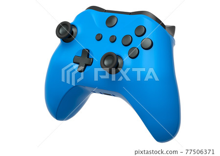 Realistic blue video game joystick on white background Realistic blue video game joystick on white background 77506371