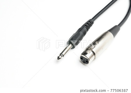 Audio cable with XLR and TRS jack connectors for microphones and professional audio equipment on a white background 77506387