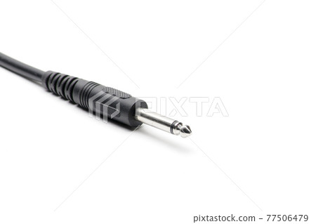 Audio cable with XLR and TRS jack connectors for microphones and professional audio equipment on a white background Audio cable with XLR and TRS jack connectors for microphones and professional audio equipment on a white background 77506479