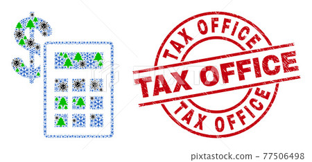 Tax Office Distress Seal Stamp and Financial Calculator Composition of Covid Winter Items Tax Office Distress Seal Stamp and Financial Calculator Composition of Covid Winter Items 77506498