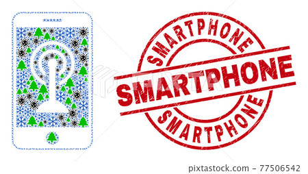 Smartphone Grunge Seal Stamp and Smartphone Wi-Fi Hotspot Mosaic of Covid-19 Winter Icons 77506542