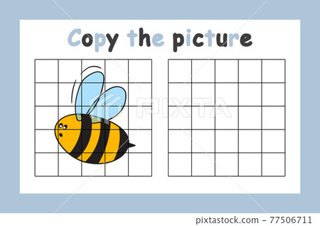 Copy the picture. Educational game for children. Cute bee, wasp. Drawing activity for kids. Colorful vector illustration 77506711