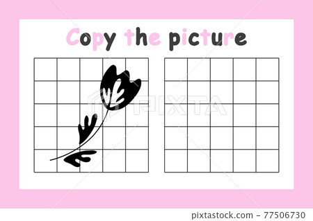 Copy the picture. Educational game for children. Beautiful flower. Drawing activity for kids. Colorful vector illustration 77506730