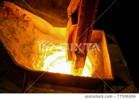 The process of recycling scrap metal. Centrifugal metal casting. The concept of metallurgy and waste recycling. 77506804