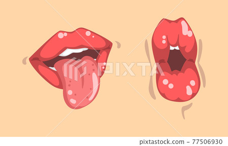 Upper and Lower Lips of Mouth Curving in Different Gestures Vector Set 77506930