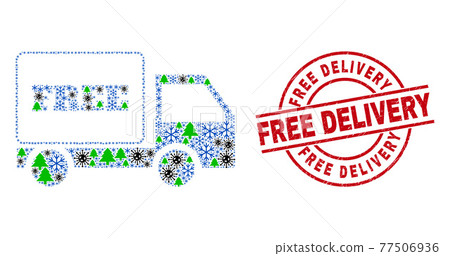 Free Delivery Distress Stamp Seal and Free Delivery Collage of Coronavirus Winter Items 77506936