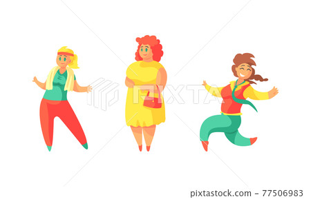 Plus Size Woman Smiling and Enjoying Life Vector Illustration Set 77506983