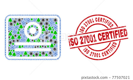 ISO 27001 Certified Scratched Badge and Certificate Mosaic of Covid-2019 Winter Items ISO 27001 Certified Scratched Badge and Certificate Mosaic of Covid-2019 Winter Items 77507021