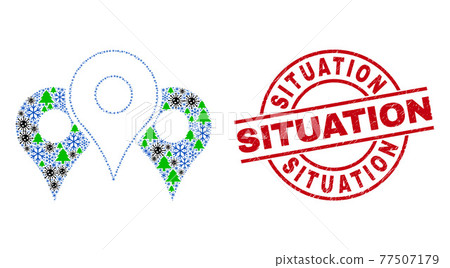 Situation Distress Seal Stamp and Map Markers Composition of Coronavirus Winter Icons Situation Distress Seal Stamp and Map Markers Composition of Coronavirus Winter Icons 77507179
