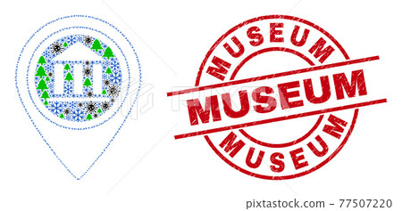 Museum Textured Stamp and Museum Map Marker Mosaic of Covid-19 Winter Items 77507220