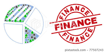Finance Scratched Stamp Seal and Pie Chart Composition of Viral Winter Icons 77507243