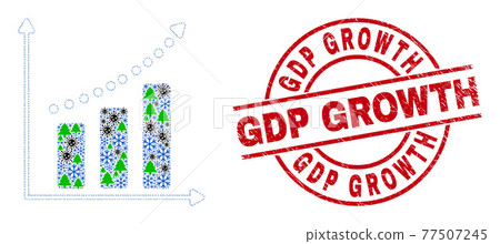 GDP Growth Distress Stamp Seal and Growing Chart Mosaic of Covid-19 Winter Icons 77507245
