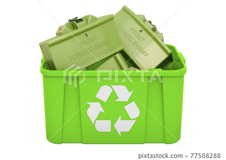 Recycling trashcan with anti-personnel mine. 3D rendering Recycling trashcan with anti-personnel mine. 3D rendering 77508288