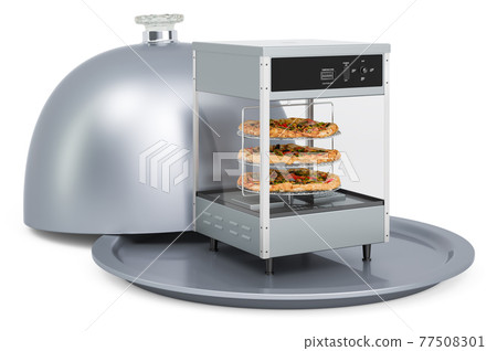 Restaurant cloche with commercial countertop warmer, display case. 3D rendering Restaurant cloche with commercial countertop warmer, display case. 3D rendering 77508301