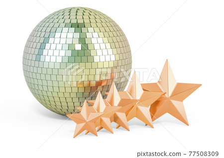 Mirror disco ball with five golden stars, 3D rendering 77508309