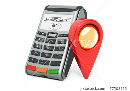 Map pointer with POS-terminal, 3D rendering Map pointer with POS-terminal, 3D rendering 77508313