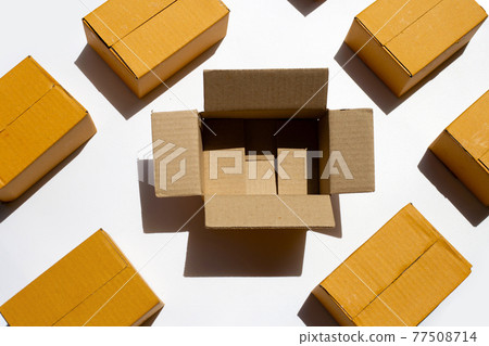Brown cardboard boxes on white background. 77508714
