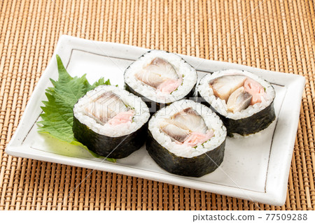 Mackerel maki sushi. Mackerel maki sushi. 77509288