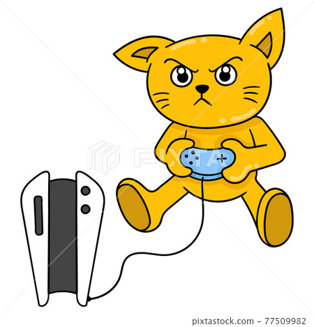 cats are having a hobby of playing Playstation games, doodle icon image kawaii cats are having a hobby of playing Playstation games, doodle icon image kawaii 77509982