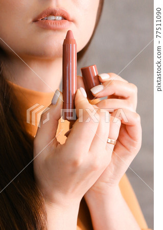 bright closeup portrait picture of beautiful woman with lipstick Selective focus bright closeup portrait picture of beautiful woman with lipstick Selective focus 77511090