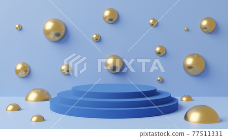 3D illustration of an empty platform surrounded by spheres. 77511331