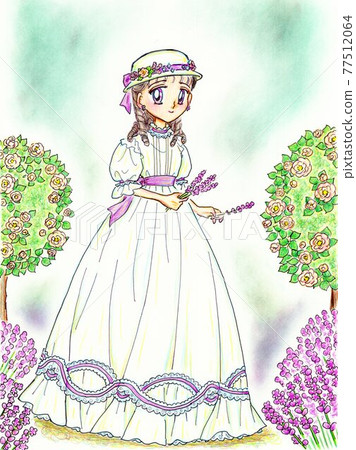 History of Western clothing, late 19th century, hand-painted girl walking in the garden History of Western clothing, late 19th century, hand-painted girl walking in the garden 77512064