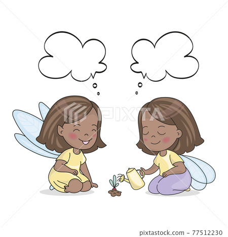 WOMEN TALK Two Girls With Wings Dreaming About The Future Alone Watering The Plant In The Garden Cartoon Clip Art Vector Illustration Set For Print WOMEN TALK Two Girls With Wings Dreaming About The Future Alone Watering The Plant In The Garden Cartoon Clip Art Vector Illustration Set For Print 77512230