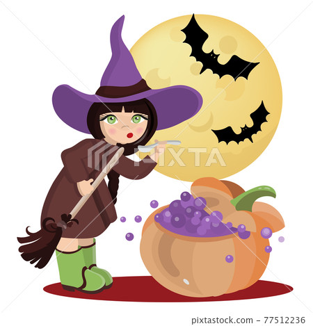 WIZARD GIRL Mystic Holiday Halloween Witch Cartoon Hand Drawn Flat Design Vector Illustration Set For Print WIZARD GIRL Mystic Holiday Halloween Witch Cartoon Hand Drawn Flat Design Vector Illustration Set For Print 77512236
