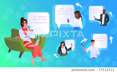 mix race friends using digital gadgets chat bubble communication concept mix race friends using digital gadgets chat bubble communication concept 77512511