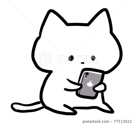 A cat sitting and looking at a smartphone - Stock Illustration ...