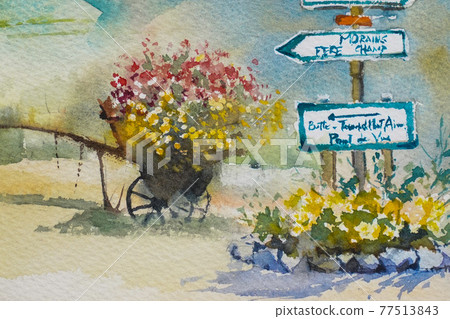 歐洲小村莊，水彩畫，山水畫 77513843