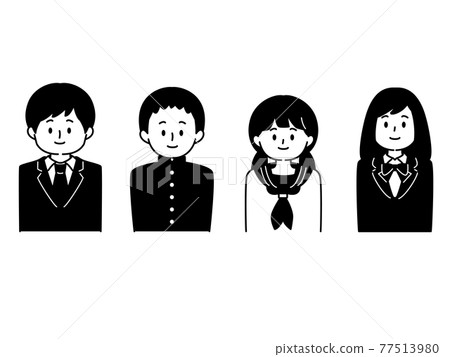 黑白人形圖標集 4 位男女學生 77513980