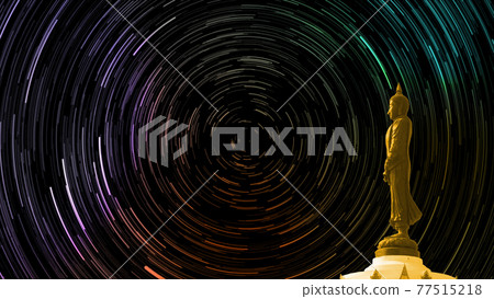 star trail on sky back Buddha looking seven day style standing status star trail on sky back Buddha looking seven day style standing status 77515218