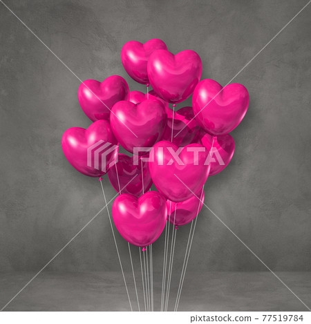 Pink heart shape balloons bunch on a grey wall... - Stock Illustration ...