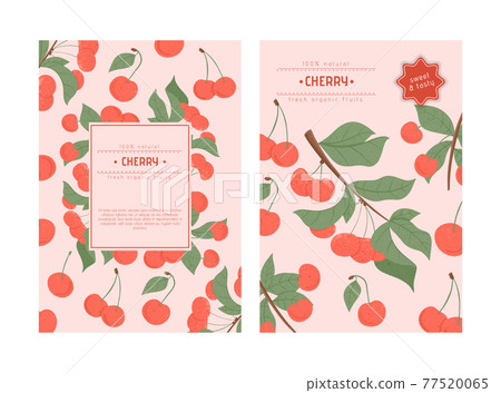 Ripe cherries card design. Sweet fresh cherry... - Stock Illustration ...