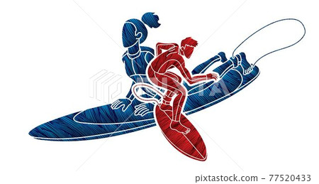 Surfer Action Group of Surfing Sport Male and Female Players Cartoon Graphic Vector Surfer Action Group of Surfing Sport Male and Female Players Cartoon Graphic Vector 77520433
