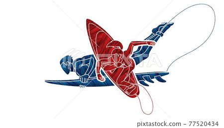 Surfer Action Group of Surfing Sport Male and Female Players Cartoon Graphic Vector Surfer Action Group of Surfing Sport Male and Female Players Cartoon Graphic Vector 77520434