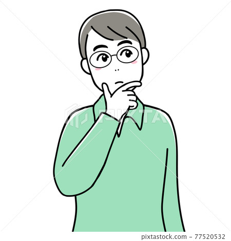 戴眼鏡的成年男性的面部表情——思考、思考、思考 77520532