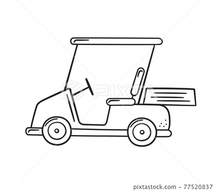 Golf cart in doodle style. Hand drawn electric car. Isolated vector illustration on white background 77520837