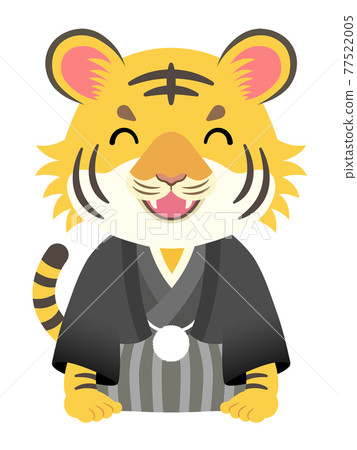 2022 Tiger year Haori hakama tiger greeting with a smile 77522005