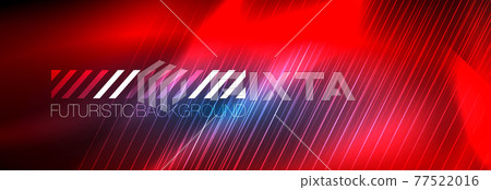 Neon glowing lines, magic energy and light motion background. Vector wallpaper template 77522016