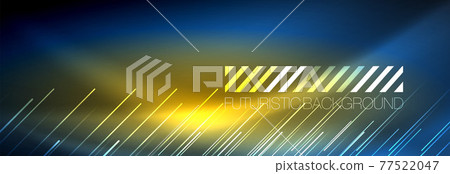Neon glowing lines, magic energy and light motion background. Vector wallpaper template 77522047
